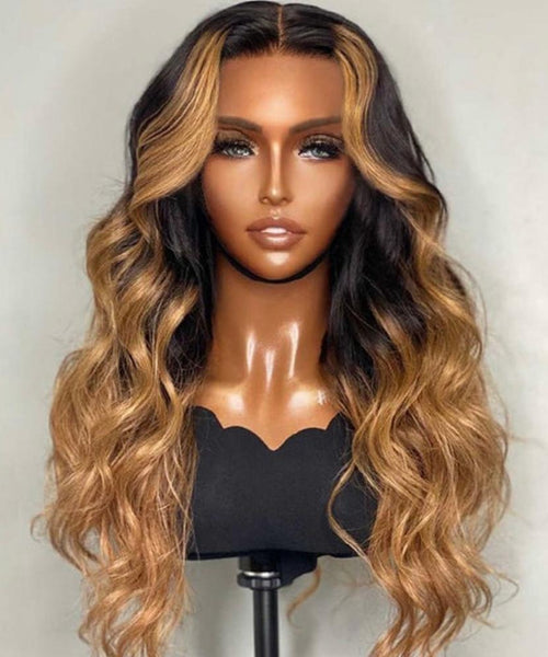 4*4 lace frontal wig brown loose wave wig 250% density 26 inch 100% Human hair.