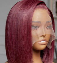 13*4 lace frontal wig straight burgundy 250% density 10 inch Human hair