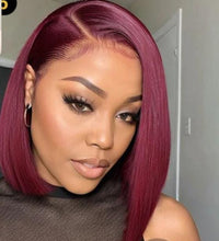 13*4 lace frontal wig straight burgundy 250% density 10 inch Human hair