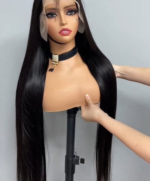 13*4 lace  frontal wig HD. transparent straight 1b 250 % density 34 inch 100 % Human hair